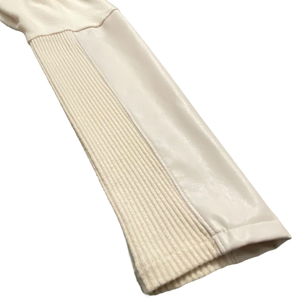 Express Women Cozy Mock Neck Faux Leather Long Sleeves Cream Sweater Medium - Picture 7 of 11